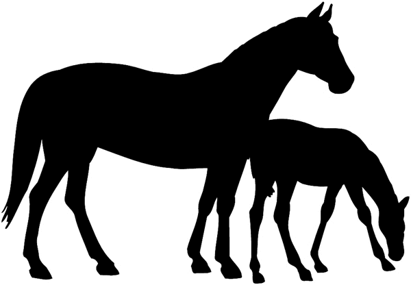Mare and foal in silhouette vinyl sticker. Customize on line.     Animals Insects Fish 004-1104  