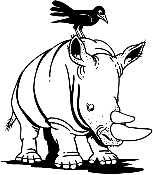 Rhinoceros with bird on his back vinyl sticker. Customize on line.      Animals Insects Fish 004-1293  