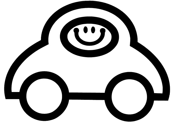 Cartoon car with smiling face vinyl sticker. Customize on line.       Autos Cars and Car Repair 060-0345 