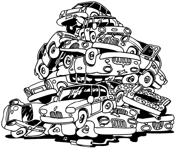 Huge pile of cars in junk yard vinyl sticker. Customize on line.  Autos Cars and Car Repair 060-0390  