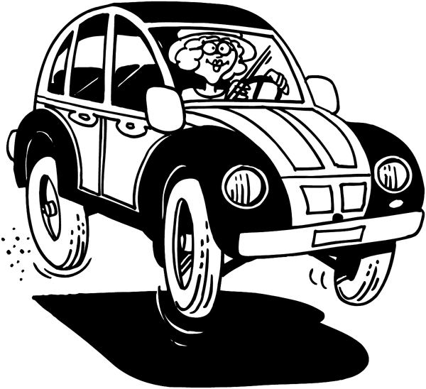 Lady driving 'bug' vinyl sticker. Customize on line.       Autos Cars and Car Repair 060-0411  