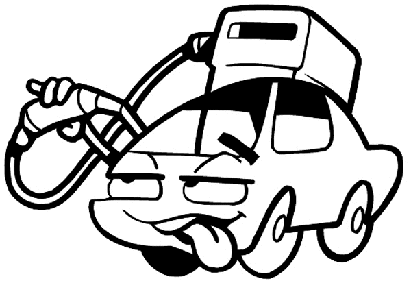Comic car at gas pump vinyl sticker. Customize on line.     Autos Cars and Car Repair 060-0428  
