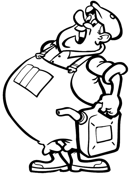 Man carrying gas can vinyl sticker. Customize on line.      Autos Cars and Car Repair 060-0450  