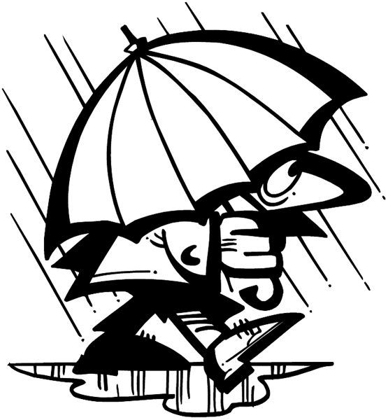 Cartoon man with umbrella in a storm vinyl sticker. Customize on line.      Autumn Fall 006-0113  