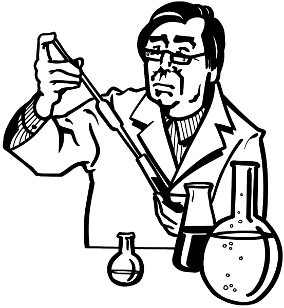 Research scientist with test tube vinyl sticker. Customize on line.      Biology Research Development 010-0067  