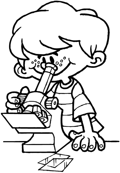 Young boy with microscope vinyl sticker. Customize on line.     Biology Research Development 010-0082  