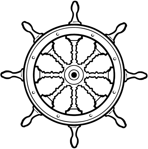 Ship's wheel with beautiful carving vinyl sticker. Customize on line.      Boats Shipping 013-0148  