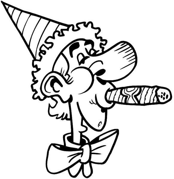 Drunk man with party hat and cigar vinyl sticker. Customize on line.      Celebrate 063-0182  