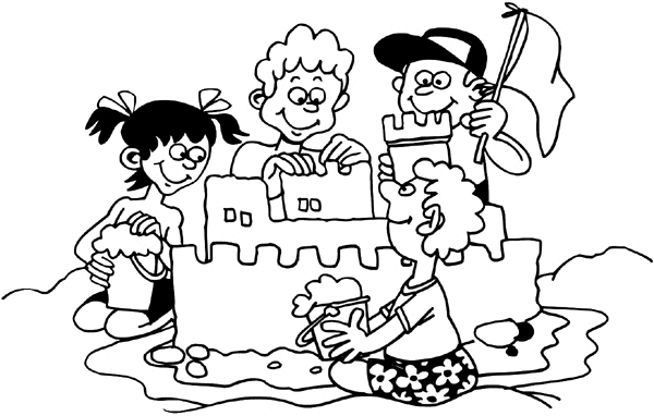 Kids building sand castle vinyl sticker. Customize on line. Children 020-0294  