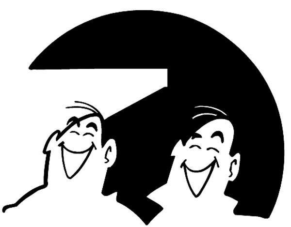 Two men laughing at movie vinyl sticker. Customize on line.       Cinemas Films Videos 022-0120  