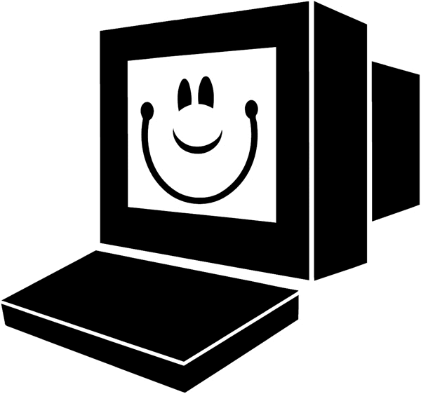 Computer silhouette with happy face vinyl decal. Customize on line.      Computers 024-0222  