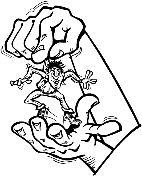 Giant hands holding a man vinyl sticker. Customize on line.  Entertainment And Circus 033-0153