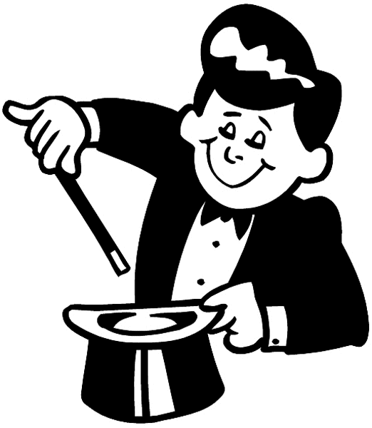 Boy magician with top hat and wand vinyl decal. Customize on line. Entertainment And Circus 033-0239