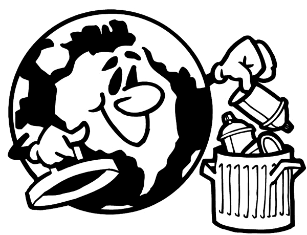 Earth throwing spray cans in trash can vinyl sticker. Customize on line. Environment Pollution Conservation 034-0084