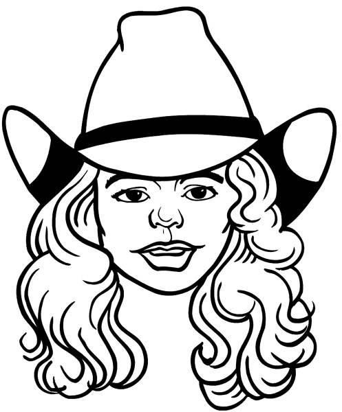 Pretty lady in western hat vinyl sticker. Customize on line. Faces 035-0210