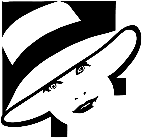 Beautiful lady in wide brimmed hat vinyl sticker. Customize on line. Faces 035-0298