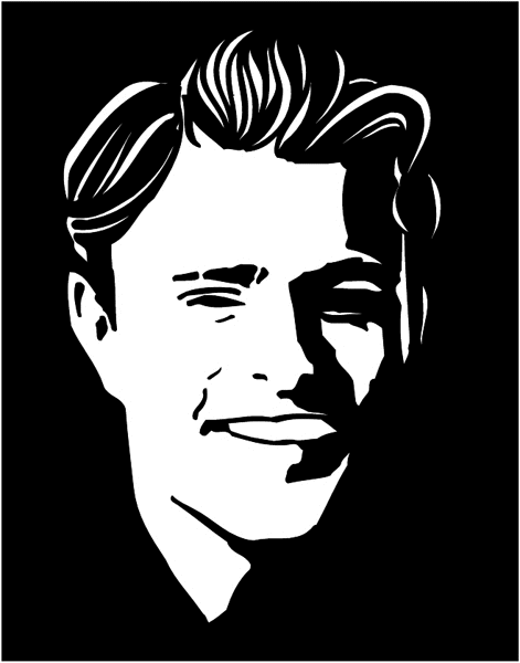 Smiling young man vinyl sticker. Customize on line. Faces 035-0303
