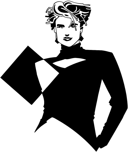 Fashion model in turtle neck sweater vinyl decal. Customize on line. Fashion Clothes 036-0407
