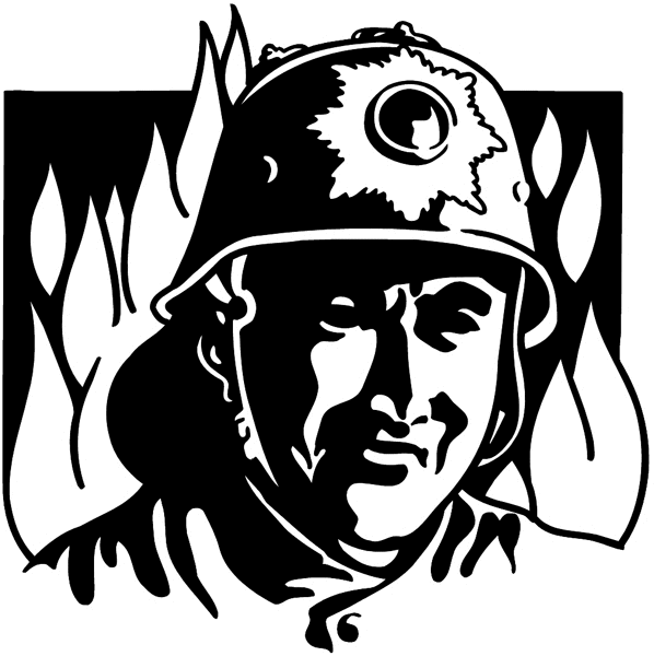 Fireman against backdrop of flames vinyl sticker. Customize on line. Fires And Smoke 037-0054