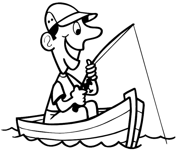 Man fishing from small boat vinyl sticker. Customize on line. Fishing 038-0135