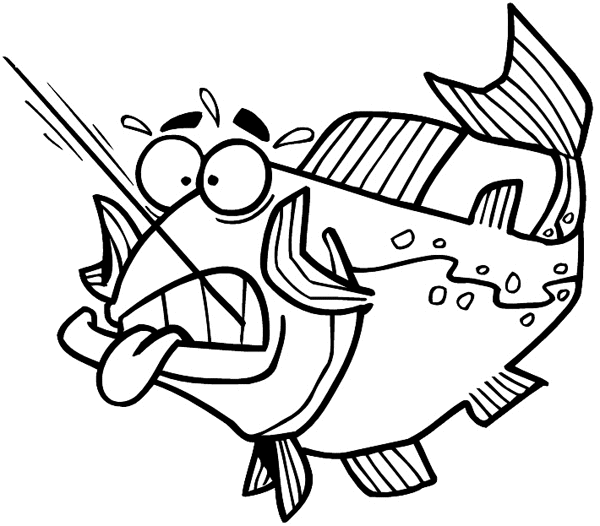 Surprised fish with hook in mouth vinyl sticker. Customize on line. Fishing 038-0139