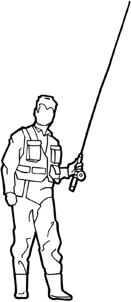 Man carrying fishing pole vinyl sticker. Customize on line.  Fishing 038-0148