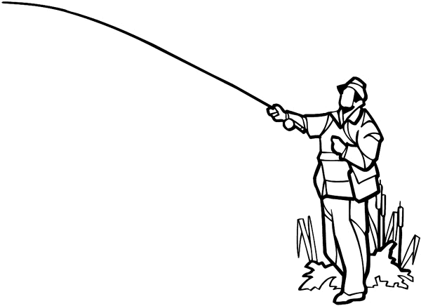 Man fishing from bank vinyl sticker.  Customize on line. Fishing 038-0150