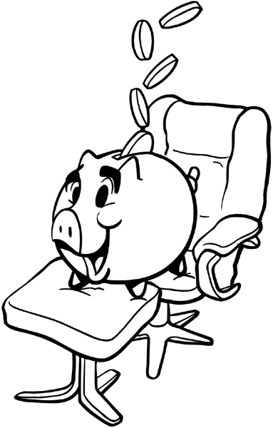 Piggy bank and coins in an easy chair vinyl sticker. Customize on line. Furniture Carpets 043-0157