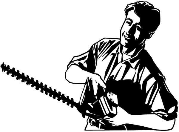 Small chainsaw and man vinyl sticker. Customize on line. Gardening 045-0163