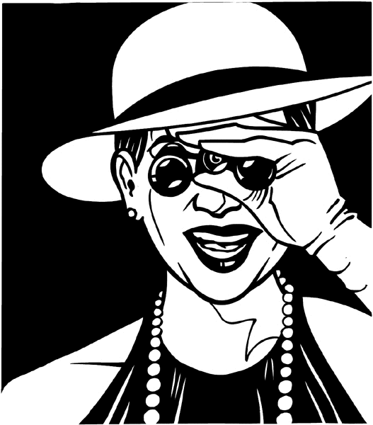 Lady with medium brim hat vinyl sticker. Customize on line. Hats 049-0061