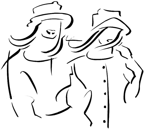 Two ladies with wide brimmed hats vinyl sticker. Customize on line. Hats 049-0116