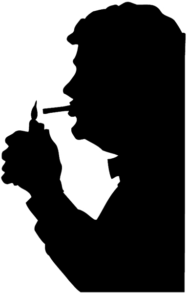 Man lighting cigarette silhouette vinyl sticker. Customize on line. Health Illness Anatomy 050-0243