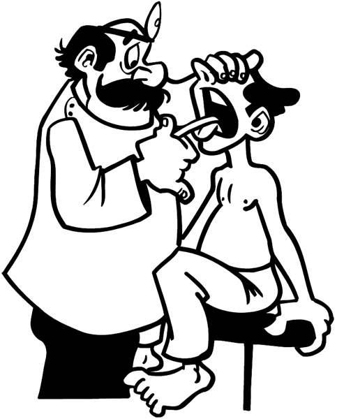 Doctor examining man's throat vinyl sticker. Customize on line. Health Illness Anatomy 050-0289