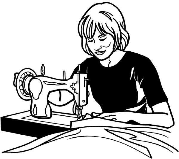 Lady at sewing machine vinyl sticker. 