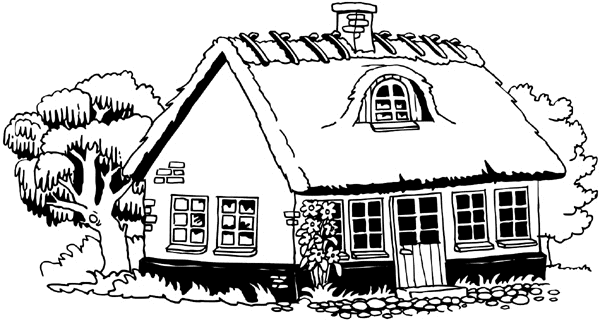 Adorable cottage vinyl sticker. Customize on line. Houses Homes Buildings 053-0264