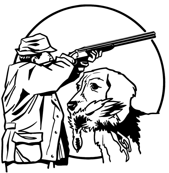 Man and hunting dog tableau vinyl sticker. Customize on line. Hunting 054-0056