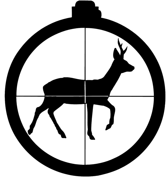 Buck in gun sights vinyl decal. Customize on line. Hunting 054-0096