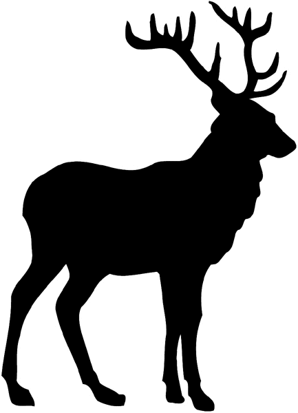 Large deer with antlers silhouette vinyl sticker. Customize on line. Hunting 054-0128