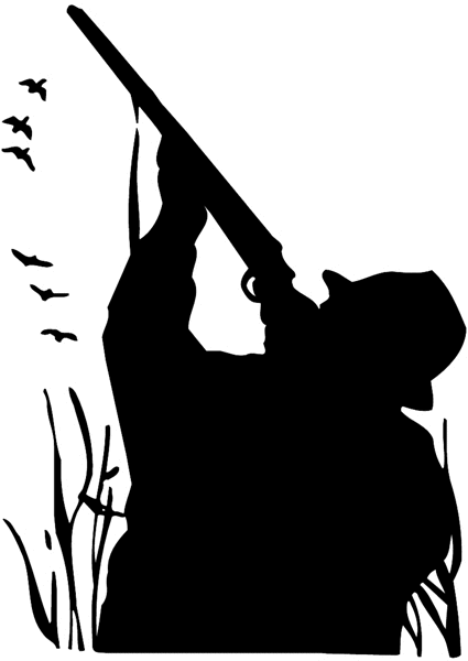 Duck hunter in action silhouette vinyl sticker. Customize on line. Hunting 054-0133