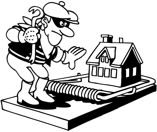 House robber and house on a mouse trap vinyl sticker. Customize on line. Law and Order 057-0186