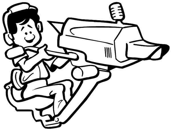 Man operating riding movie camera vinyl sticker. Customize on line. Newspapers Communication 064-0180
