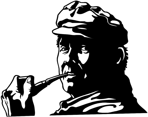 Pipe smoking man with shadowy face vinyl sticker. Customize on line. People 069-0401