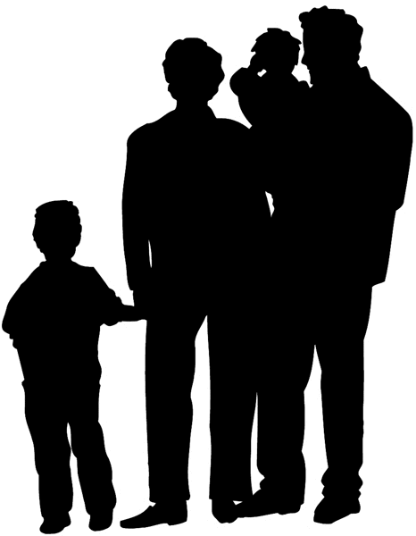 Family of four in silhouette vinyl sticker. Customize on line. People 069-0515