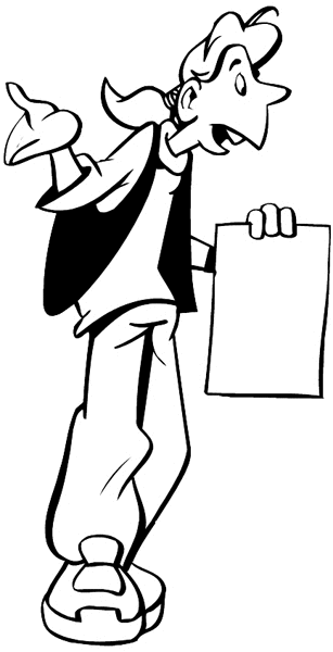 Man carrying a sheet of paper vinyl sticker. Customize on line.  People 069-0559