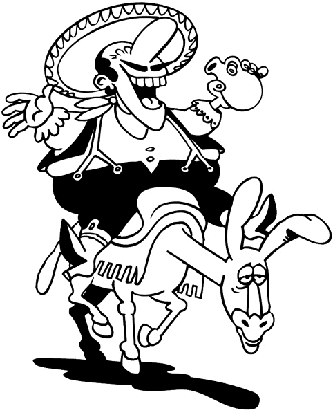 Man in a sombrero riding a donkey vinyl sticker. Customize on line. People Religions Countries 070-0387