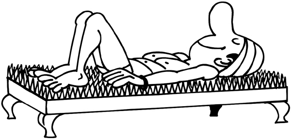 Man laying on bed of nails vinyl sticker. Customize on line. Phenomena and History 072-0515