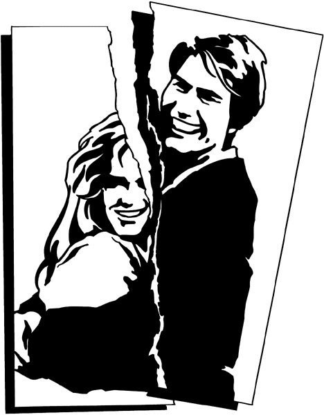 Torn photo of man and woman vinyl sticker. Customize on line. Photos and Films 073-0088