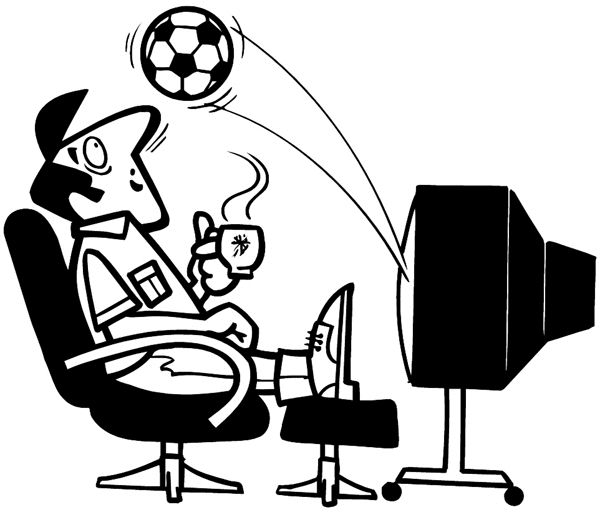 Soccer ball jumping out of TV vinyl sticker. Customize on line. Radio Television Video 078-0126