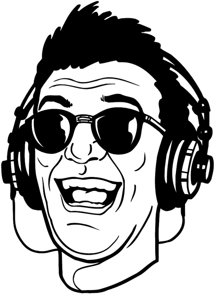 Man with headphones and sunglasses vinyl sticker. Customize on line. Radio Television Video 078-0174
