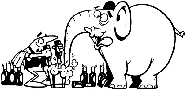 Waiter giving drinks to elephant vinyl sticker. Customize on line. Restaurants Bars Hotels 079-0285